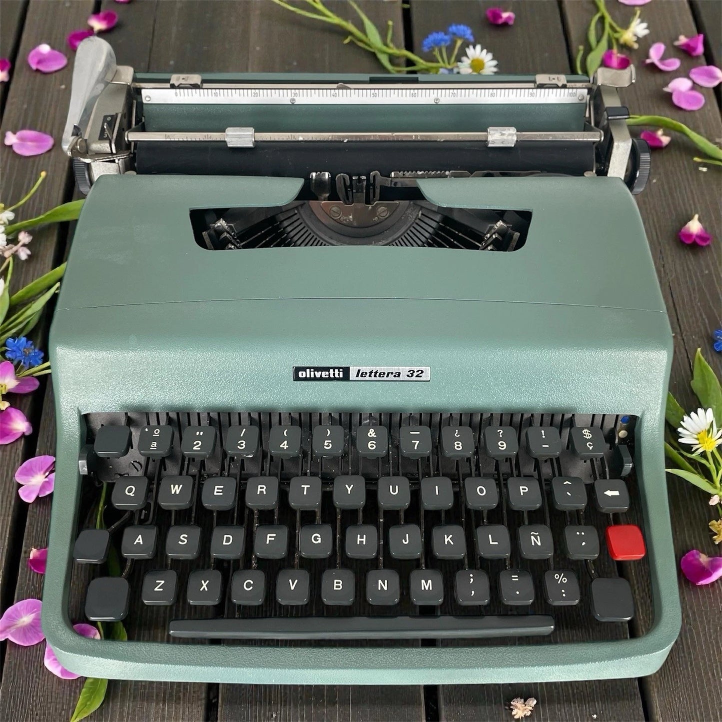 Macchina Da Scrivere Olivetti Lettera 32 Vintage Nizzoli Anni 60+Custodia