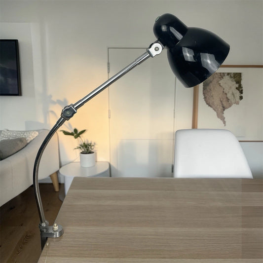 Lampada Snodabile Industriale Da Officina Vintage Con Morsetto Nera Argento