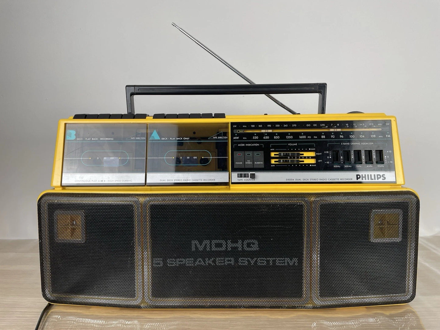 Boombox Radio Philips Double Deck Stereo Radio Cassette Recorder D8304 Gialla