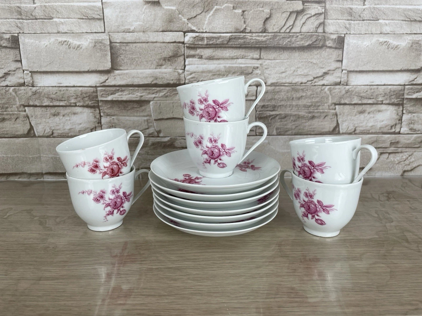 Servizio Da Caffè Limoges Porcellana Francese Vintage 6 Piattini E Tazzine Fiori