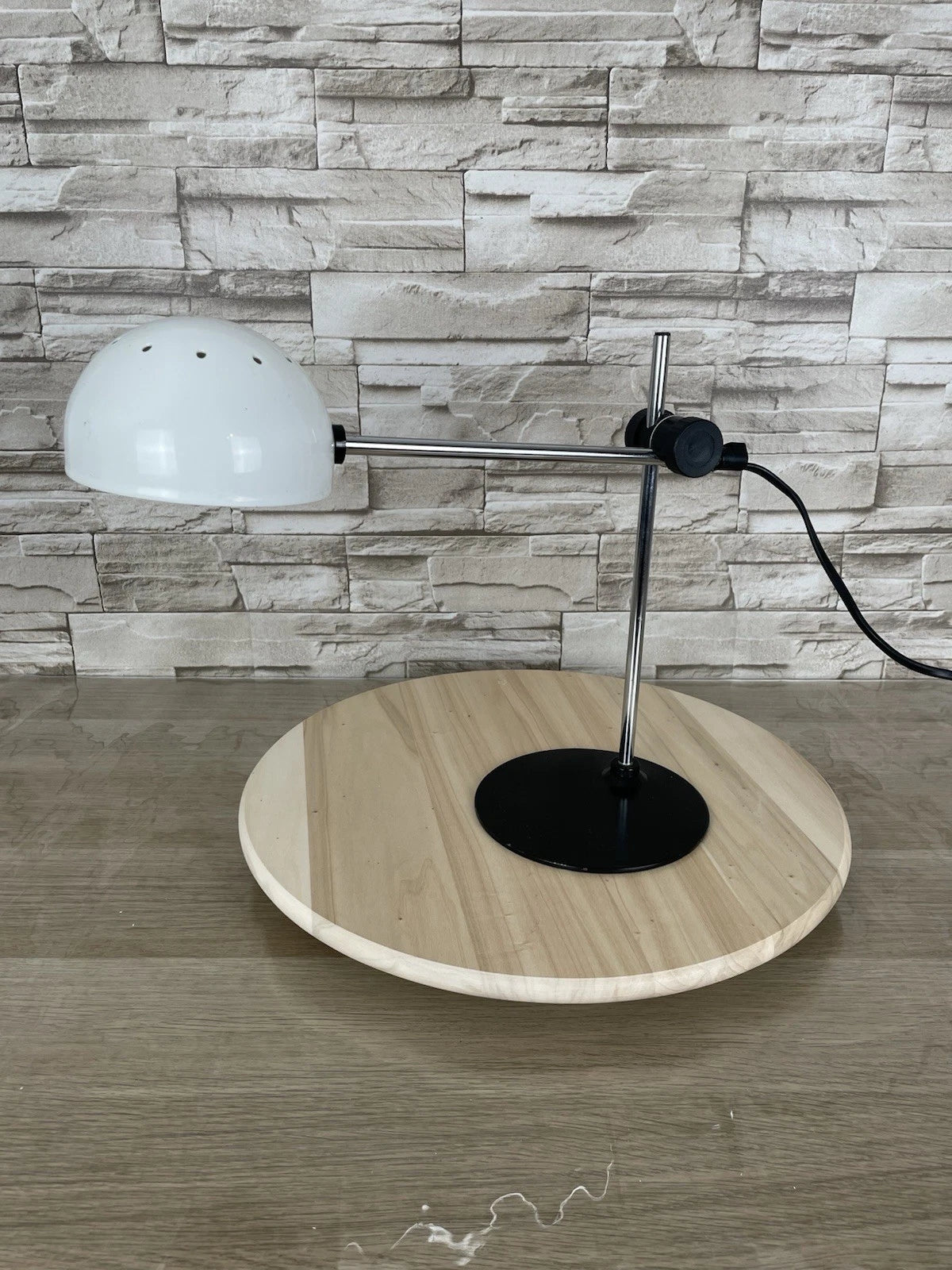 Lampada Da Tavolo Vintage Snodabile Bianca Epoca Anni 70 E16 Cavo E Interruttore