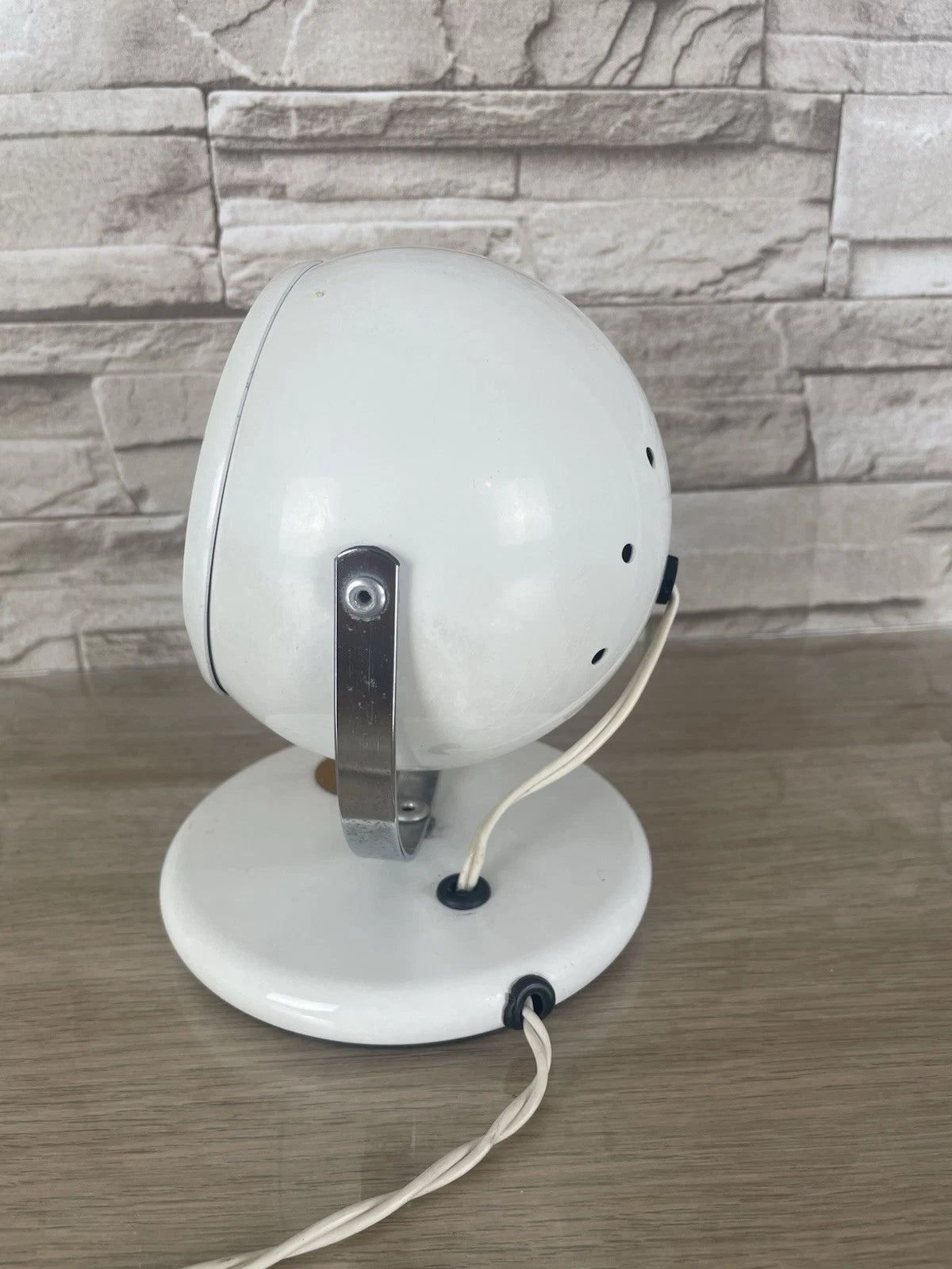 Lampada Da Tavolo Space Age Abat-jour Anni 70 Bianca Eyeball Design Con Cavo