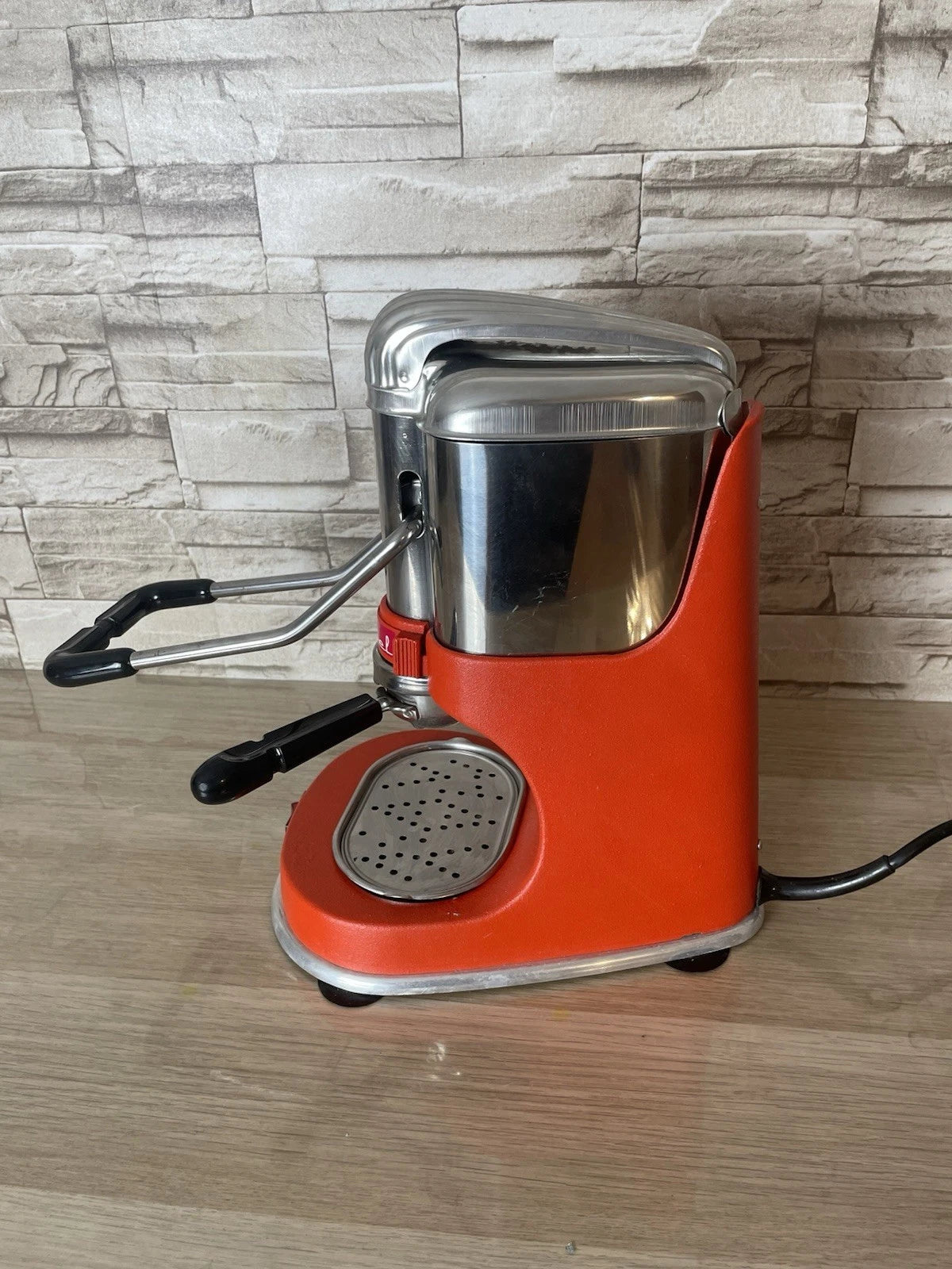 Macchina Per Caffè Caravel Arrarex Arancio Vintage A Leva Con Cavo Per Macinato