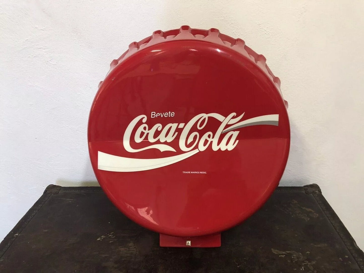 Insegna Coca Cola A Tappo Originale Rosso Con Base Appoggio Vintage Italiana