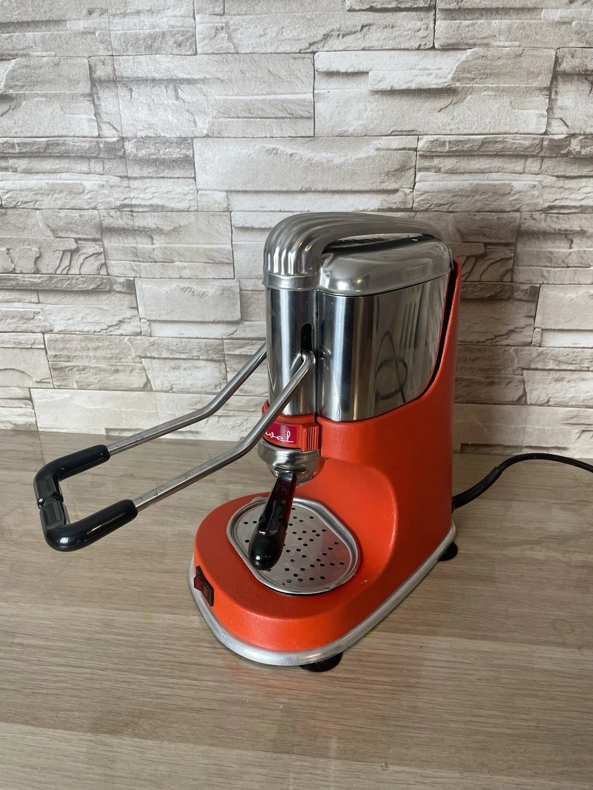 Macchina Per Caffè Caravel Arrarex Arancio Vintage A Leva Con Cavo Per Macinato