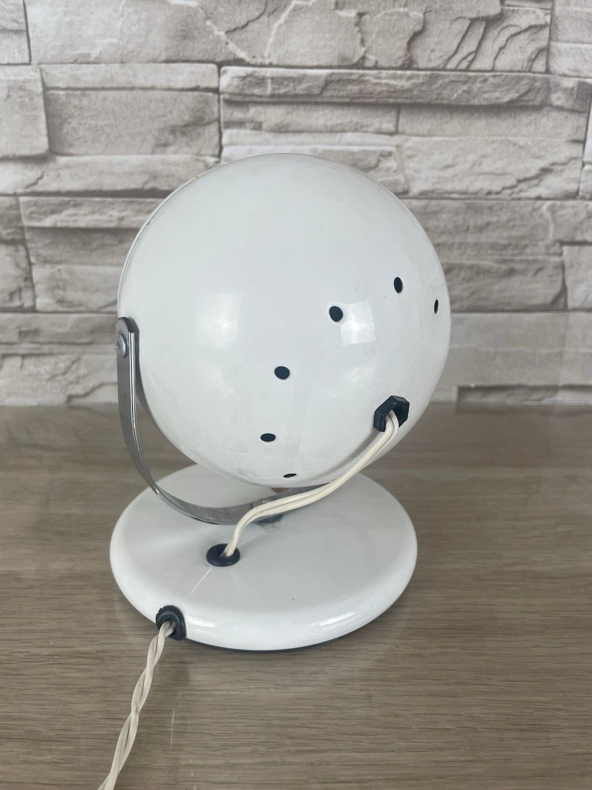 Lampada Da Tavolo Space Age Abat-jour Anni 70 Bianca Eyeball Design Con Cavo