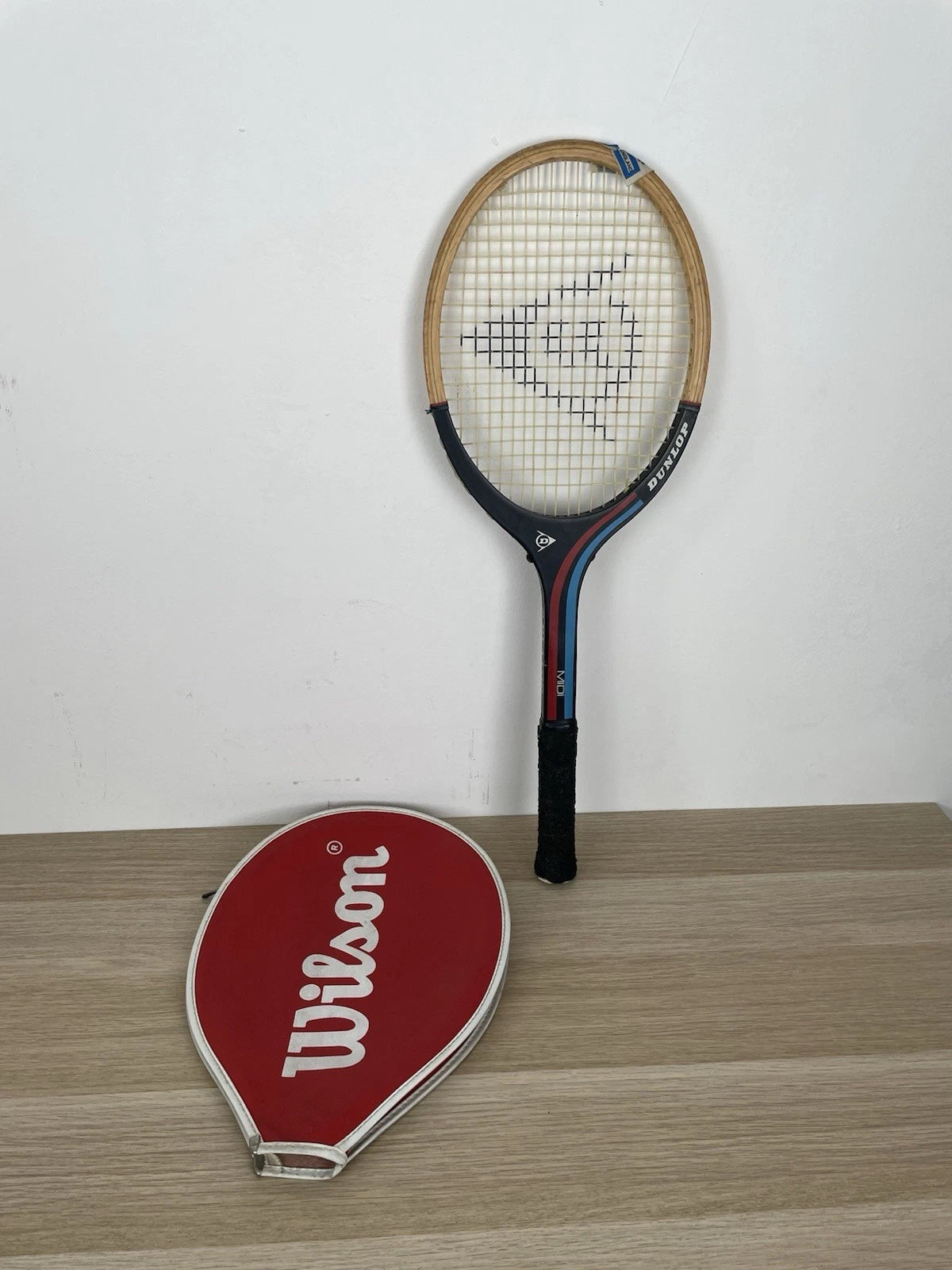 Racchetta Da Tennis Dunlop 41/8" Made In England Custodia Wilson Ecopelle Rossa