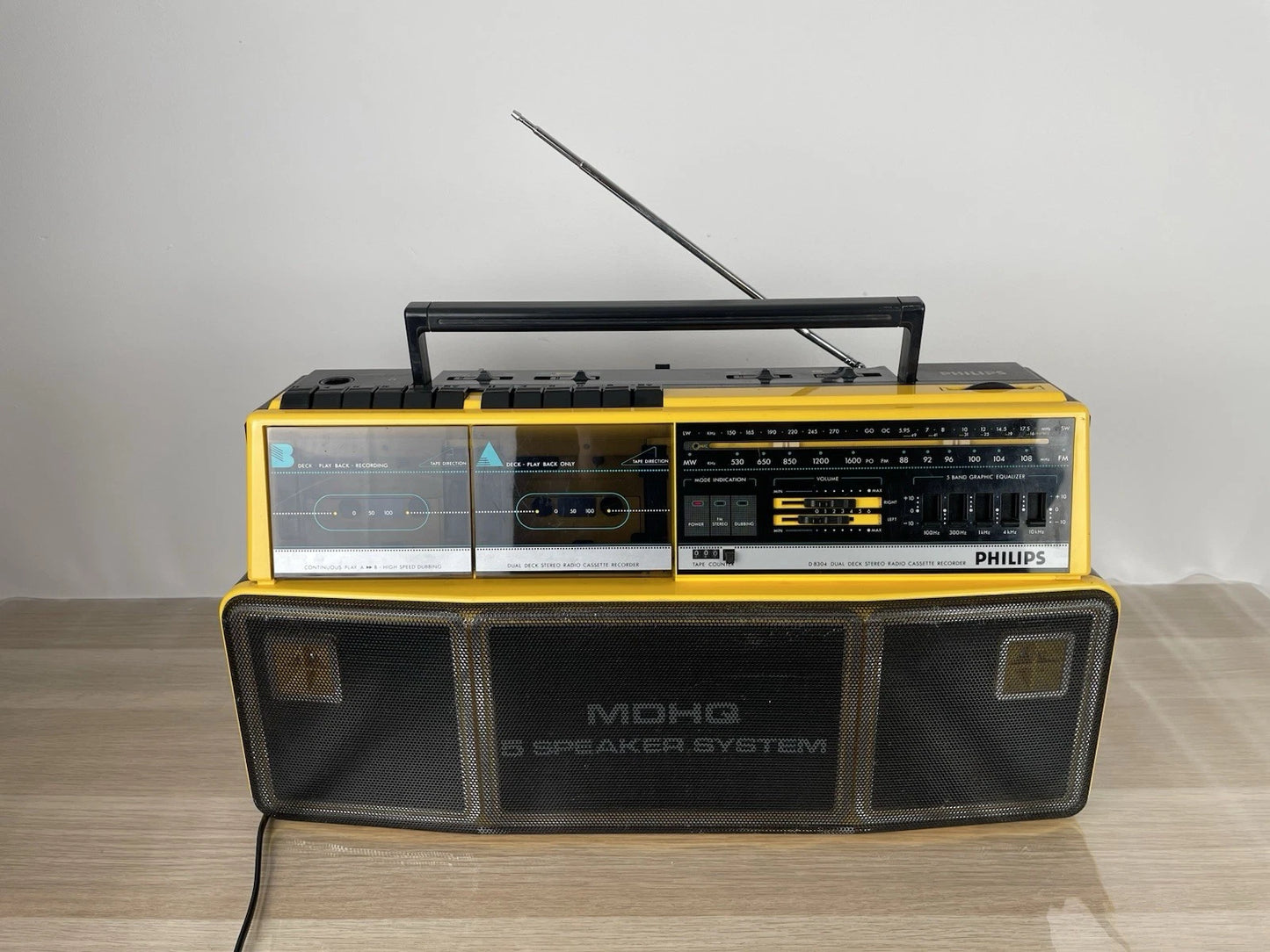 Boombox Radio Philips Double Deck Stereo Radio Cassette Recorder D8304 Gialla