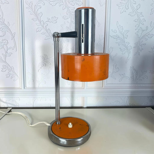 Lampada Da Tavolo Mid Century Vintage Anni 70 Arancione E Cromato Snodabile