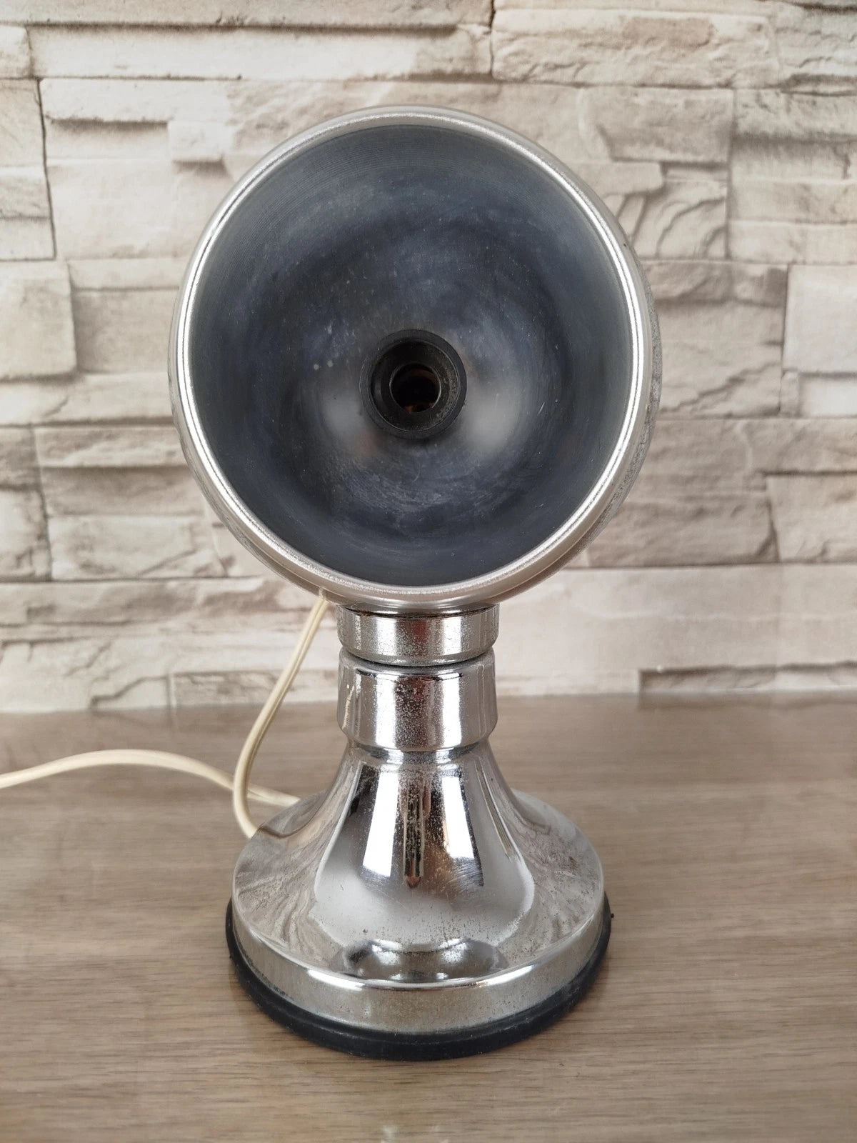 Lampada Da Tavolo Space Age Abat-jour Anni 70 Argento Eyeball Design Con Cavo