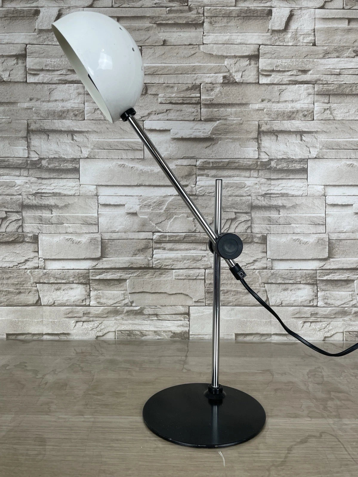 Lampada Da Tavolo Vintage Snodabile Bianca Epoca Anni 70 E16 Cavo E Interruttore