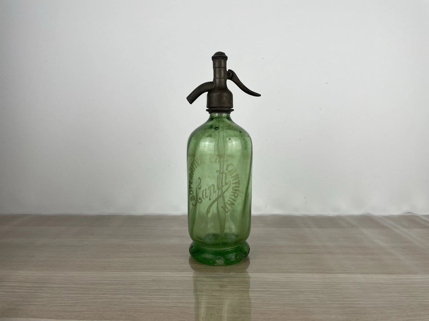 Autoseltzer In Vetro Sifone Seltz Cooperativa Canturina Cantù Verde Anni 30 Epoca