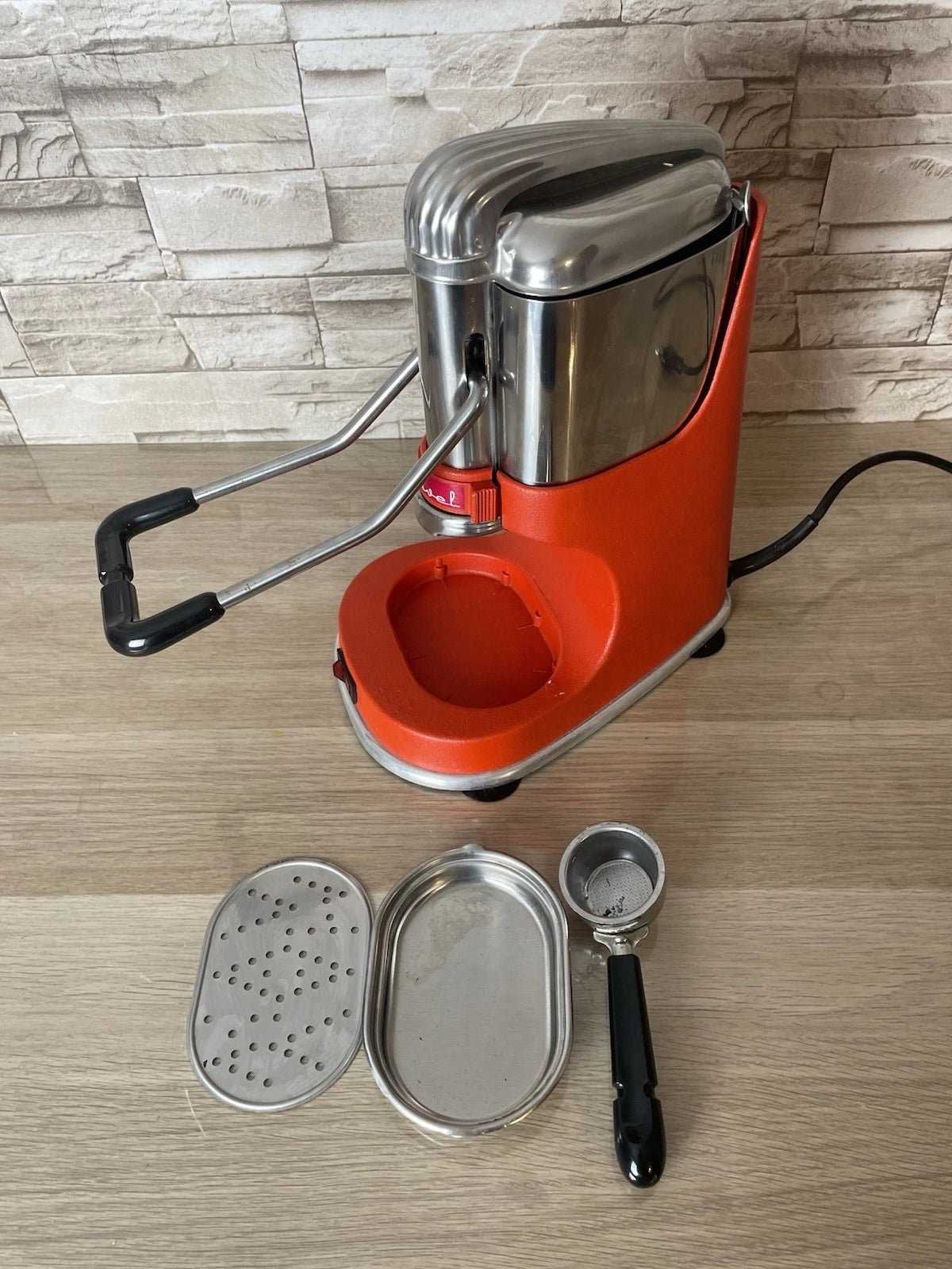 Macchina Per Caffè Caravel Arrarex Arancio Vintage A Leva Con Cavo Per Macinato