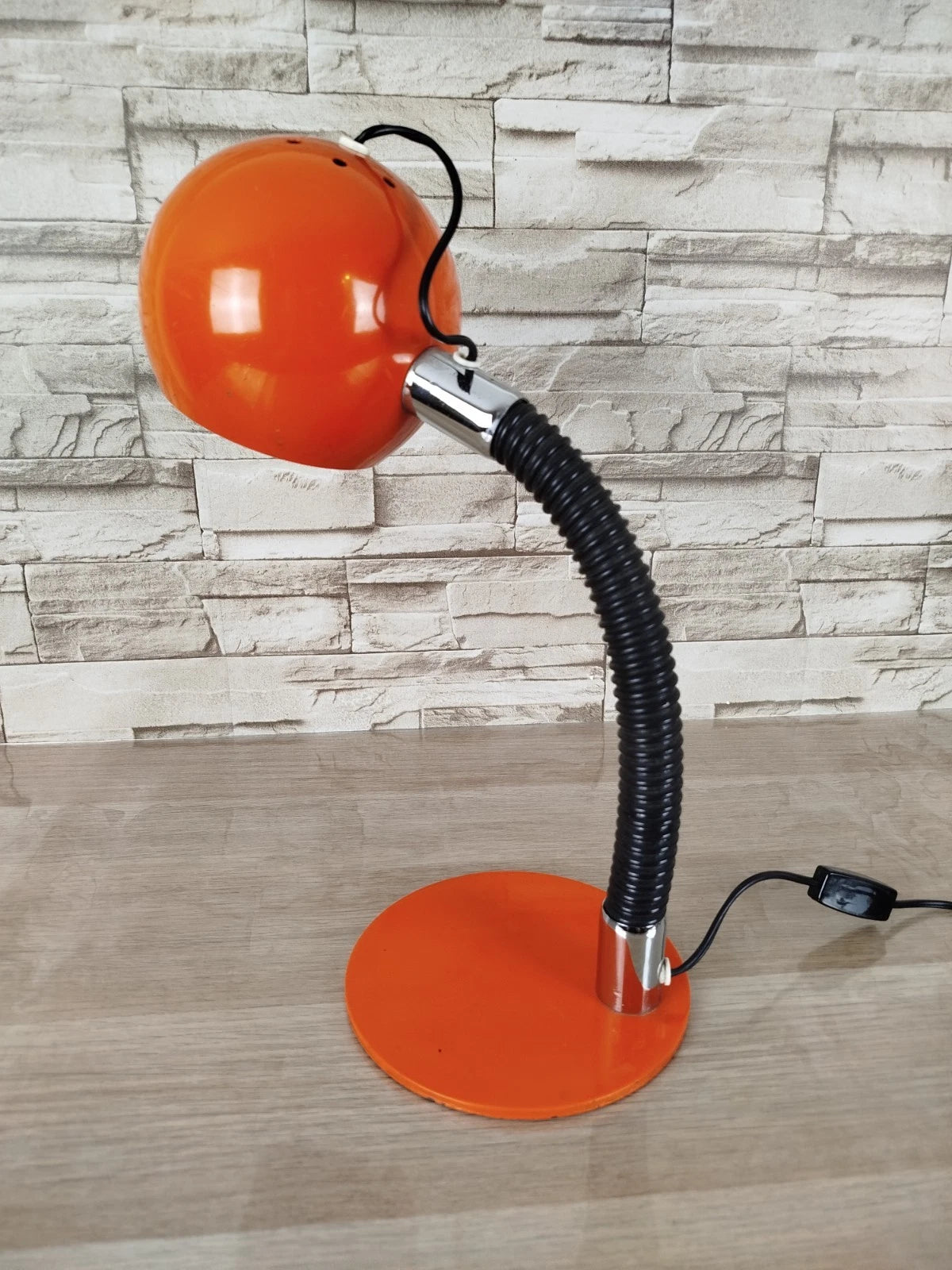 Lampada Da Tavolo Eyeball Space Age Vintage Anni 70 Arancione E Nero Snodabile