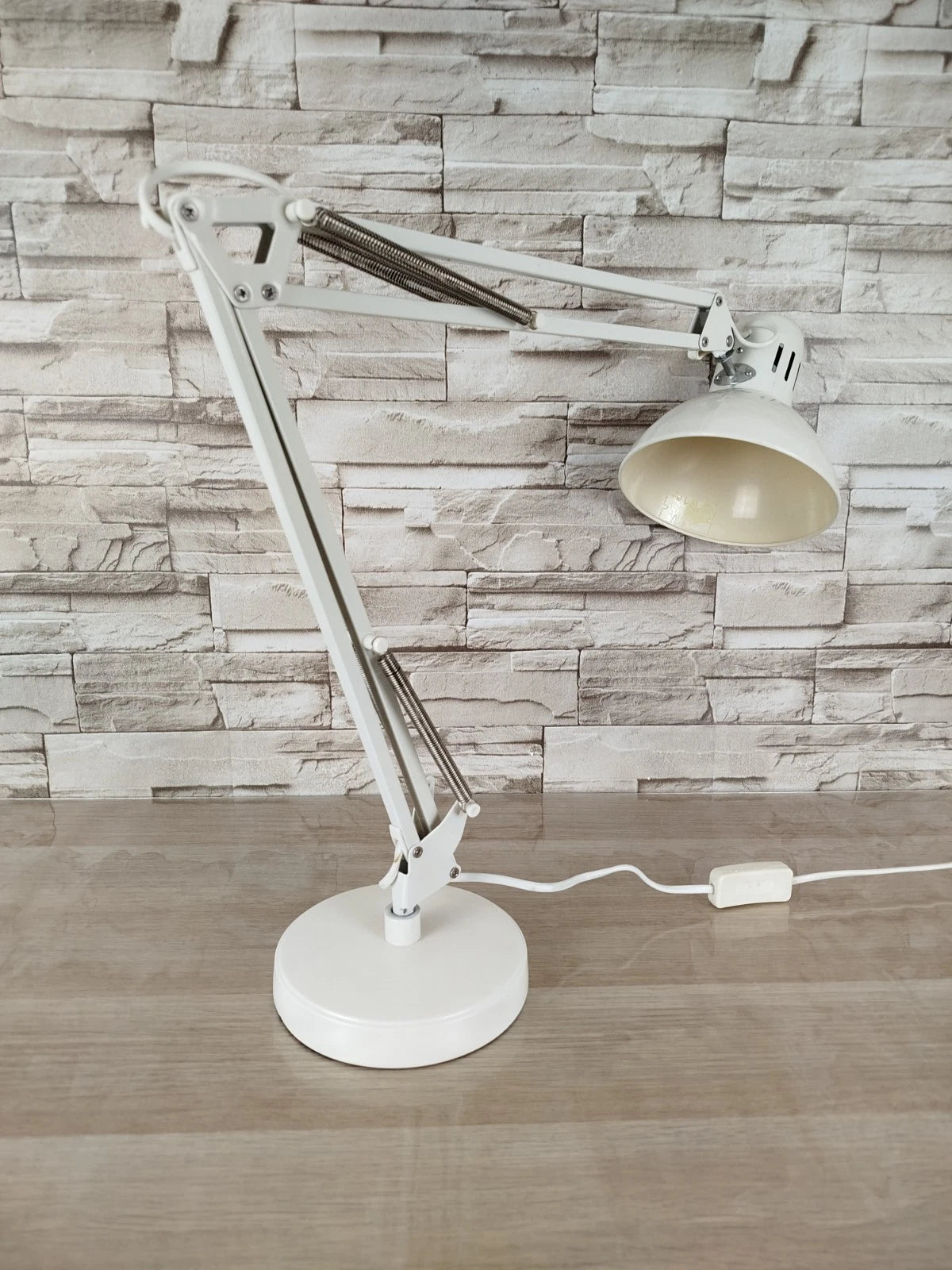 Lampada Da Tavolo Snodabile Industriale Bianca Da Officina Vintage Con Cavo