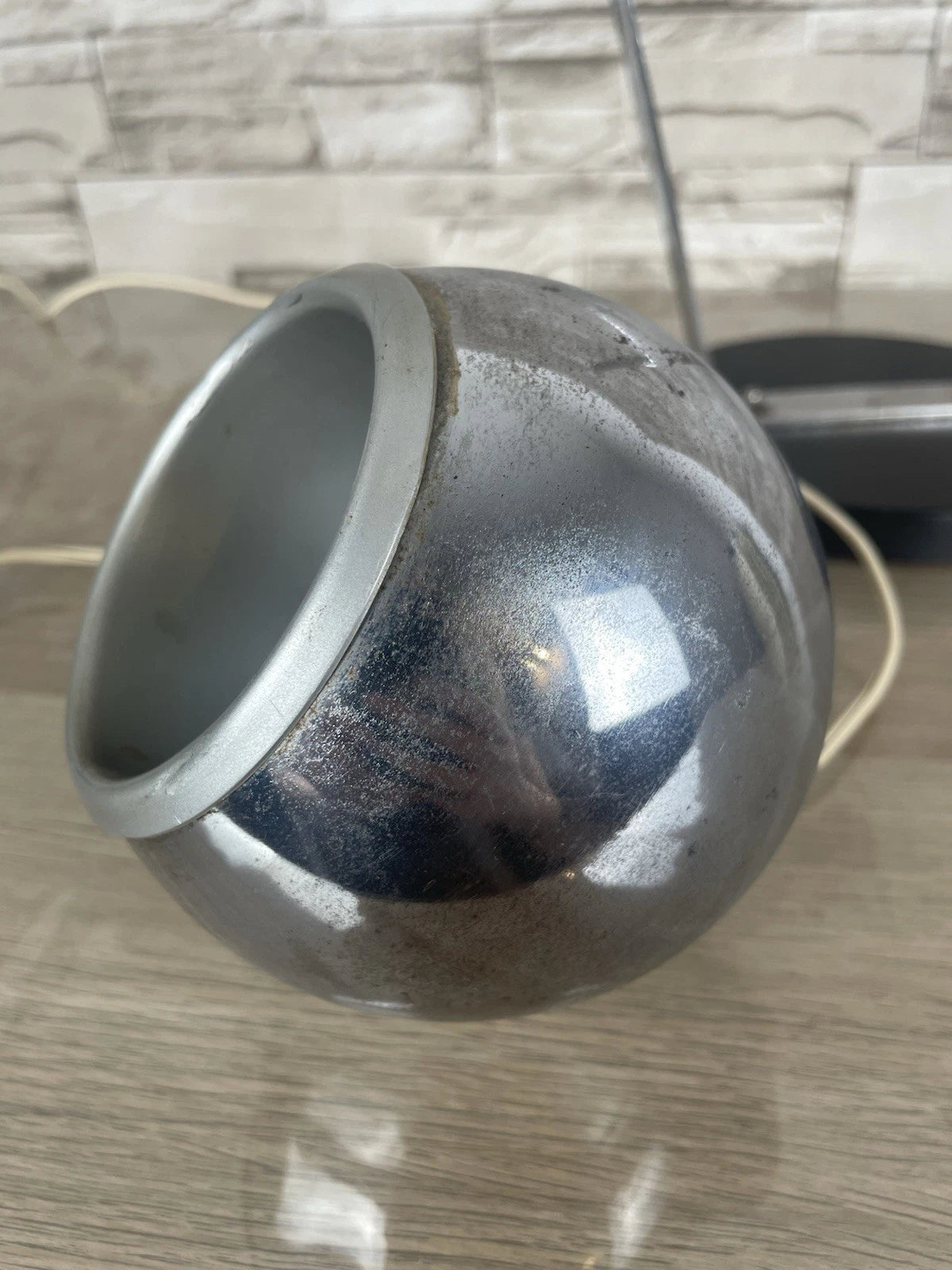 Lampada Da Tavolo Eyeball Space Age Vintage Anni 70 Argento E Nero Snodabile