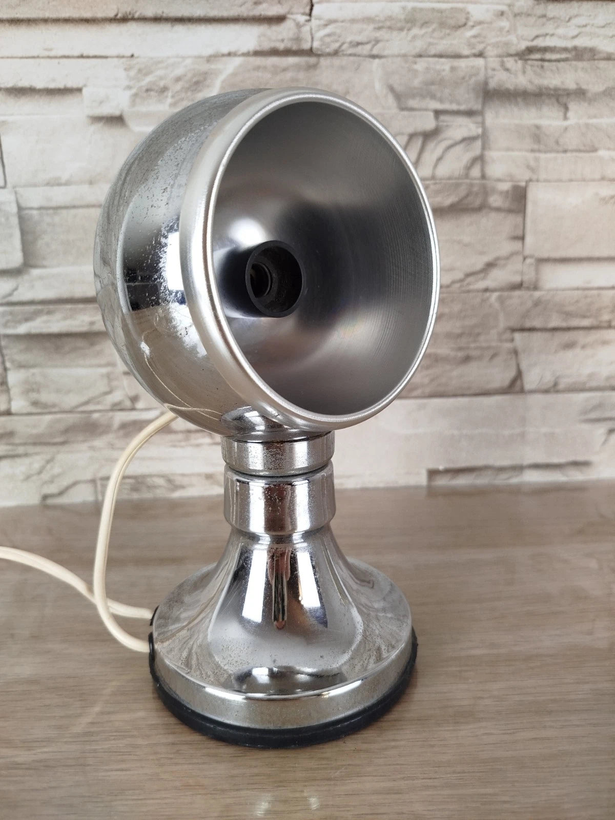 Lampada Da Tavolo Space Age Abat-jour Anni 70 Argento Eyeball Design Con Cavo