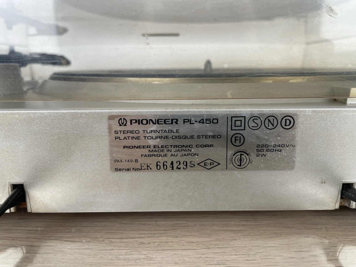 Giradischi Pioneer PL-450 Vintage Giappone Anni 80 Per Vinili Dischi 33 45 Giri