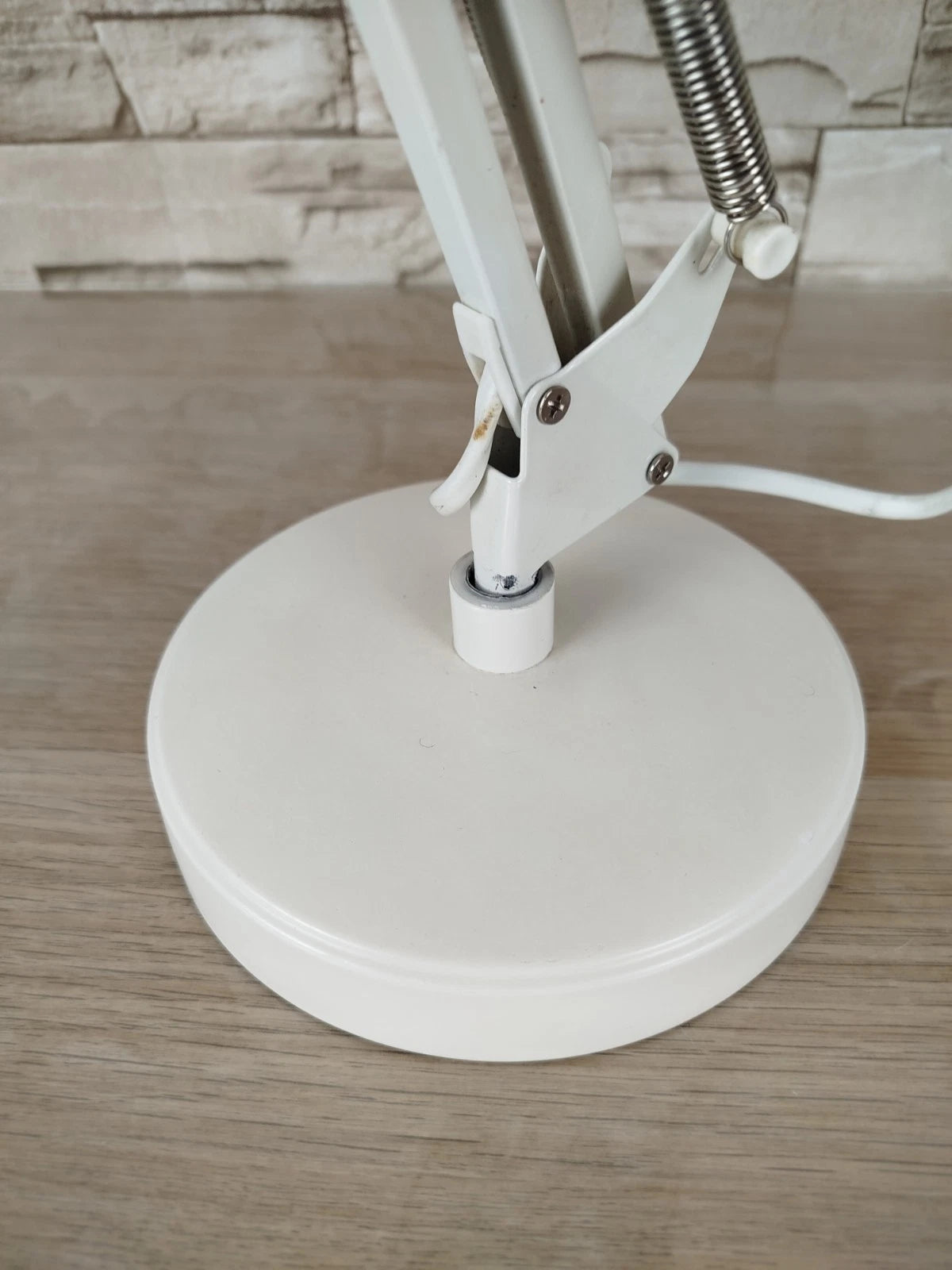 Lampada Da Tavolo Snodabile Industriale Bianca Da Officina Vintage Con Cavo