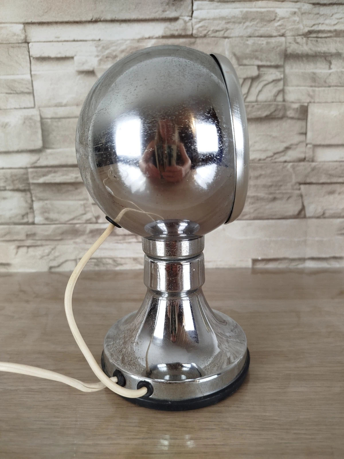 Lampada Da Tavolo Space Age Abat-jour Anni 70 Argento Eyeball Design Con Cavo