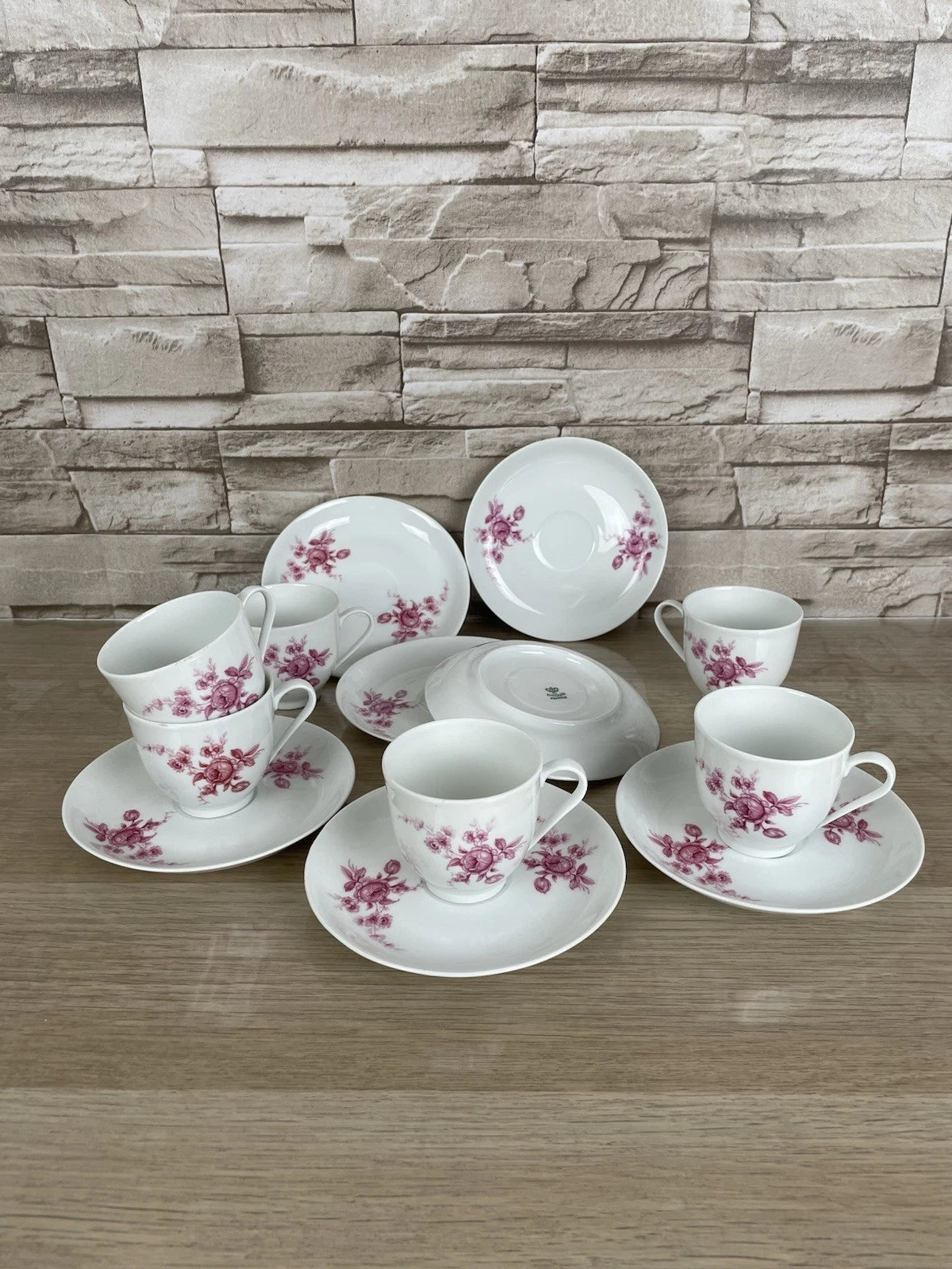 Servizio Da Caffè Limoges Porcellana Francese Vintage 6 Piattini E Tazzine Fiori