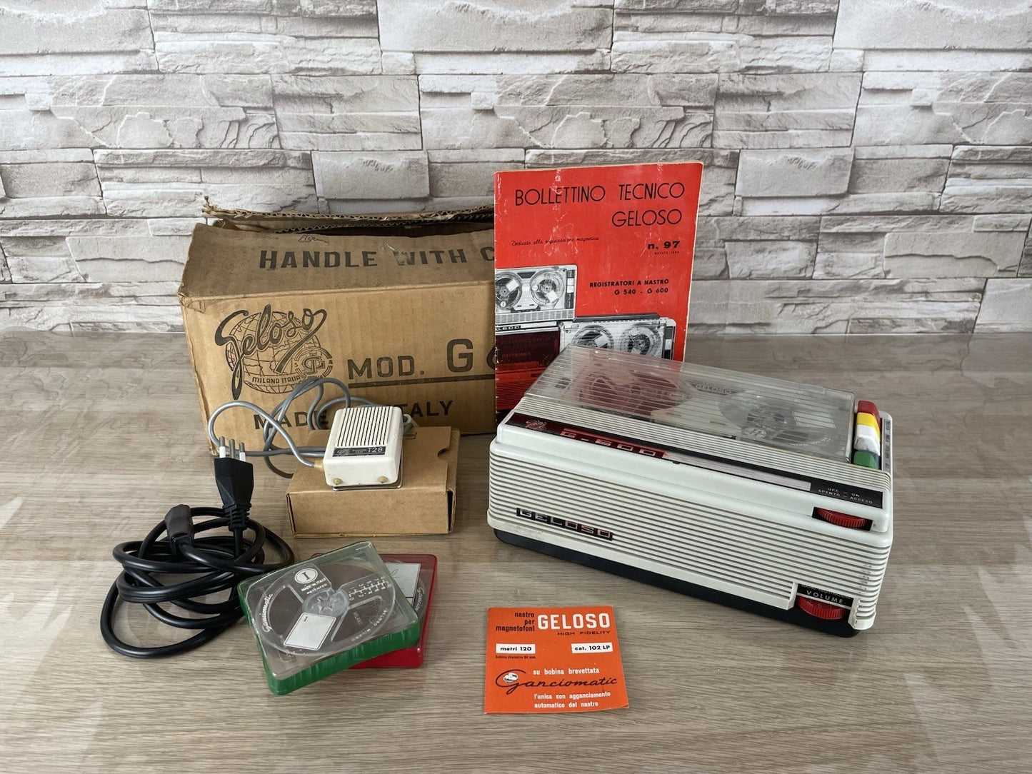 Magnetofono A Bobine Geloso G-600 Registratore Vintage Epoca Anni 60 E Cavo