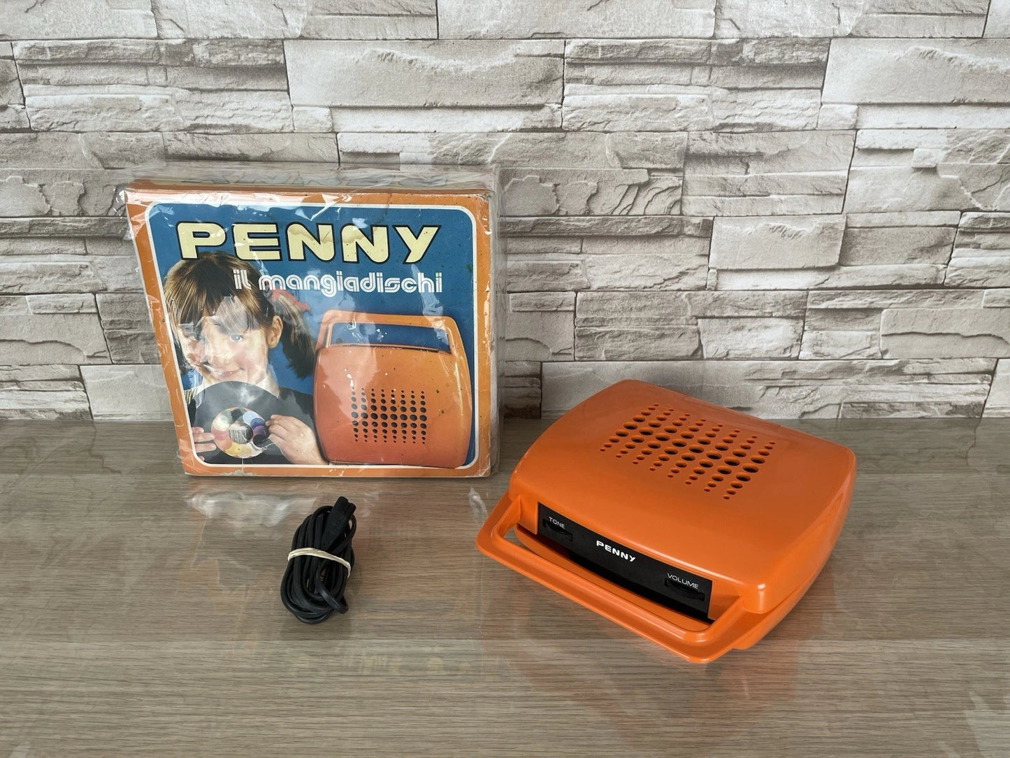Mangiadischi Penny Vintage Dischi 45 Giri Epoca Arancione Con Scatola Originale