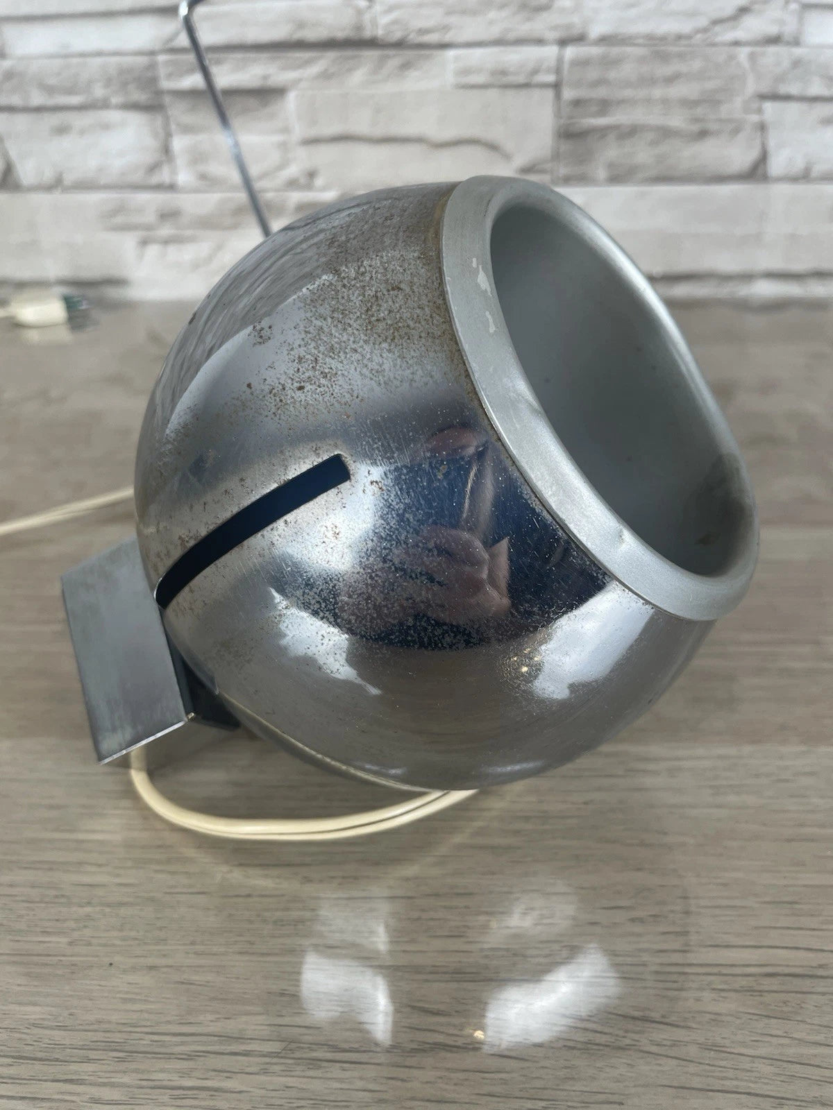 Lampada Da Tavolo Eyeball Space Age Vintage Anni 70 Argento E Nero Snodabile