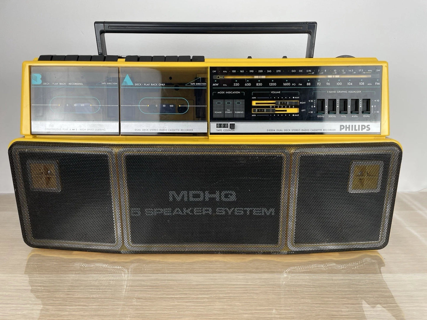 Boombox Radio Philips Double Deck Stereo Radio Cassette Recorder D8304 Gialla