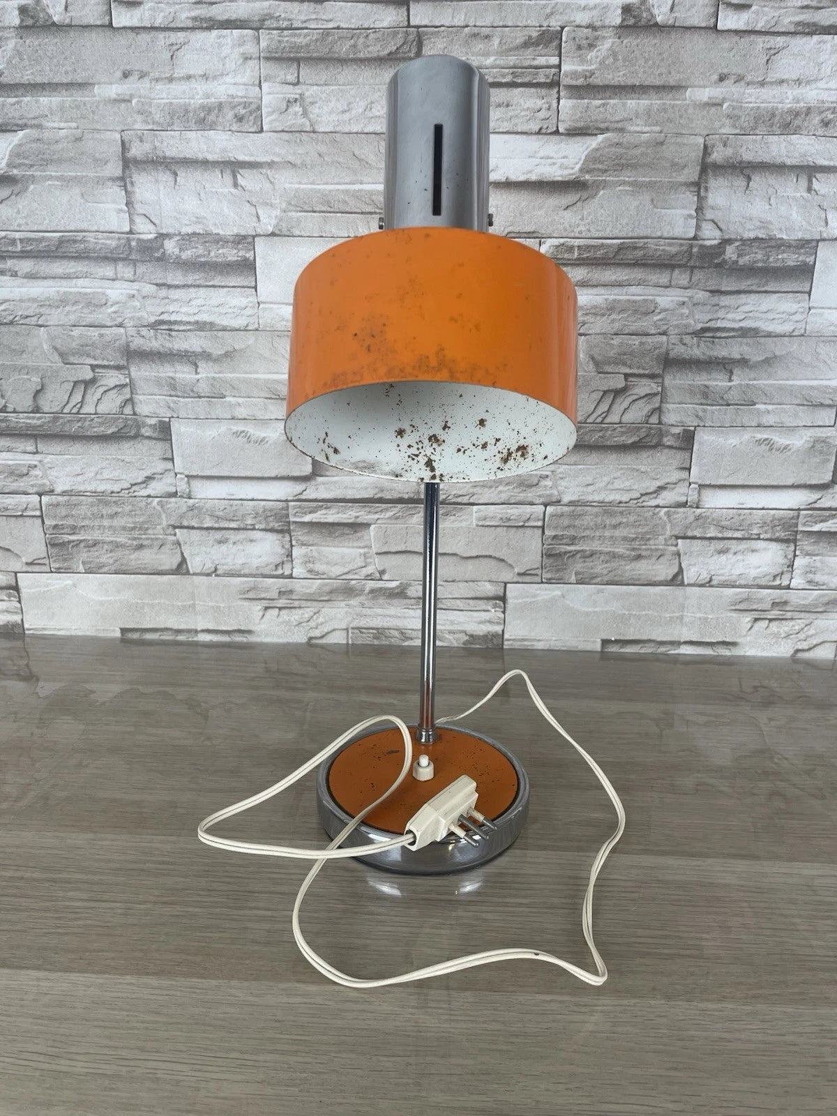 Lampada Da Tavolo Mid Century Vintage Anni 70 Arancione E Cromato Snodabile