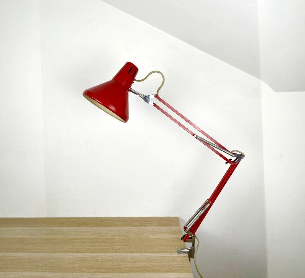 Lampada Snodabile Seminara Industriale Ministeriale Vintage Con Morsetto Rosso