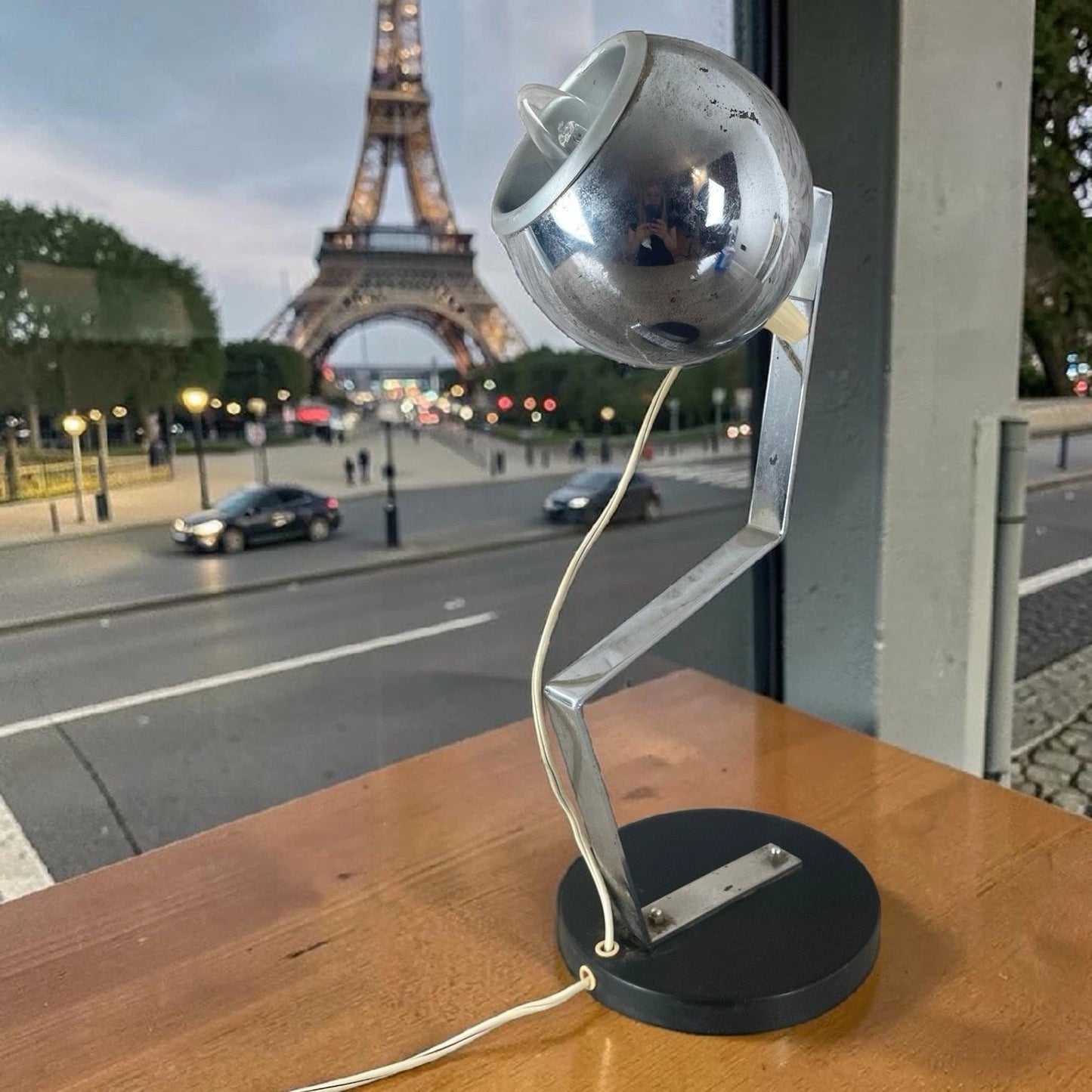 Lampada Da Tavolo Eyeball Space Age Vintage Anni 70 Argento E Nero Snodabile