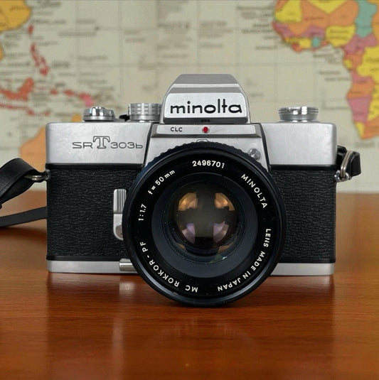 Fotocamera Analogica Minolta SRT303B 35mm Reflex Obiettivo Tracolla E Libretto