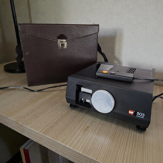 Proiettore Diapositive Gaf 503 Synchro Nero Vintage Con Telecomando Custodia