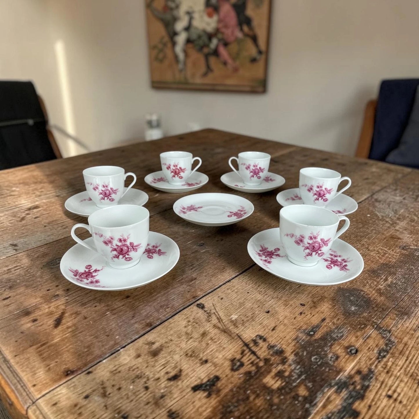 Servizio Da Caffè Limoges Porcellana Francese Vintage 6 Piattini E Tazzine Fiori