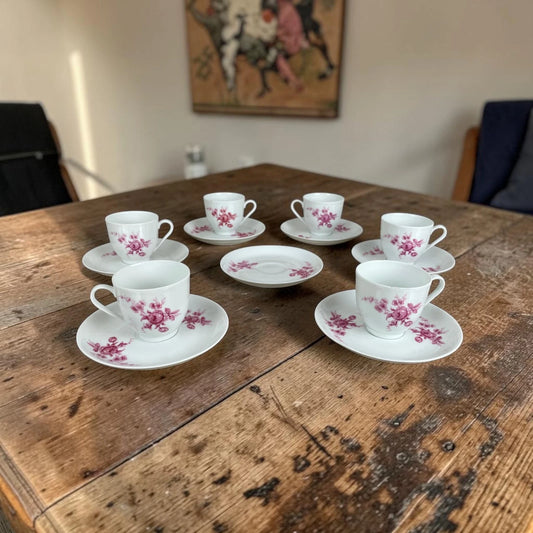 Servizio Da Caffè Limoges Porcellana Francese Vintage 6 Piattini E Tazzine Fiori