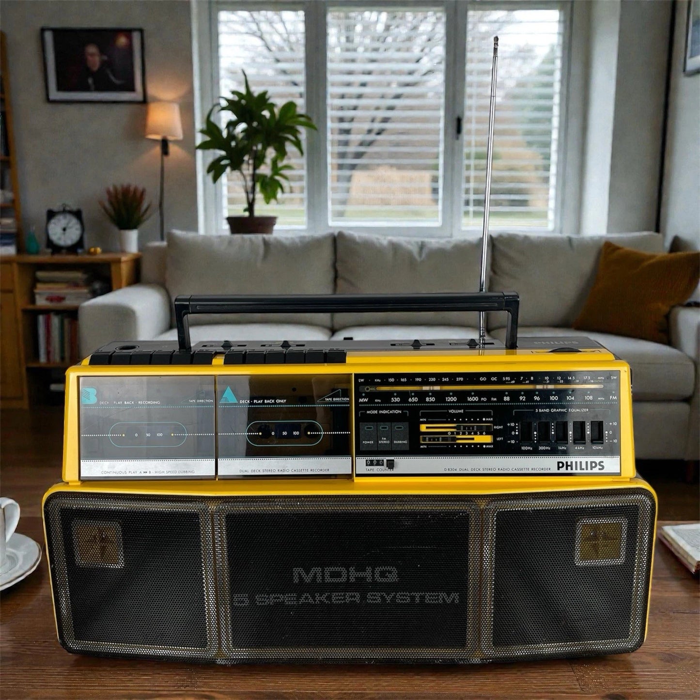 Boombox Radio Philips Double Deck Stereo Radio Cassette Recorder D8304 Gialla