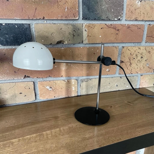 Lampada Da Tavolo Vintage Snodabile Bianca Epoca Anni 70 E16 Cavo E Interruttore