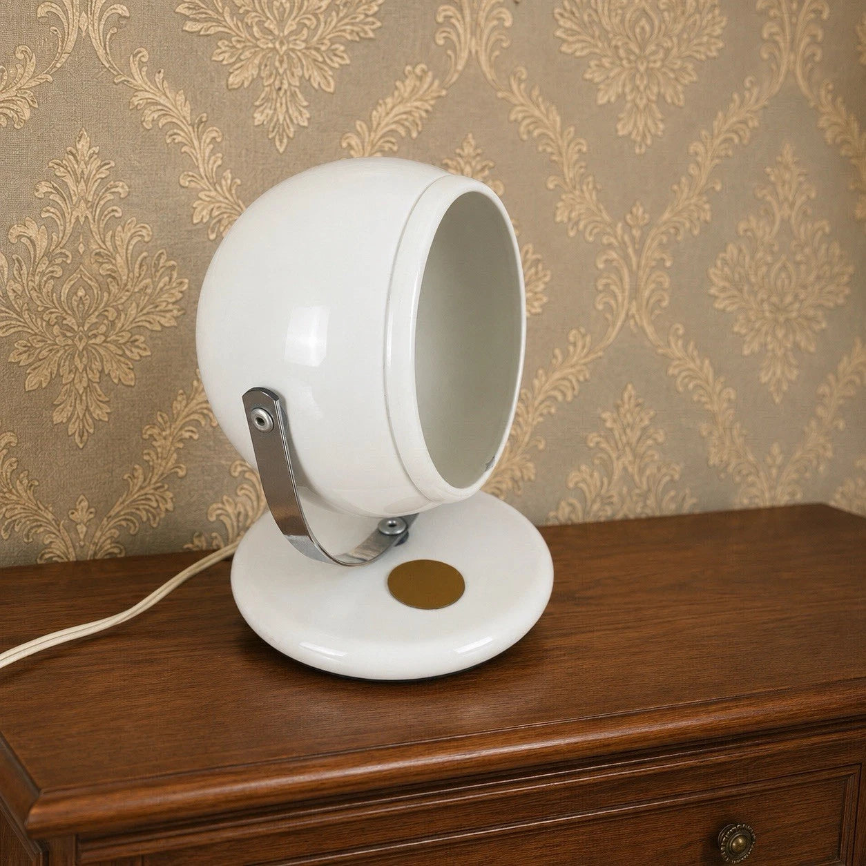 Lampada Da Tavolo Space Age Abat-jour Anni 70 Bianca Eyeball Design Con Cavo