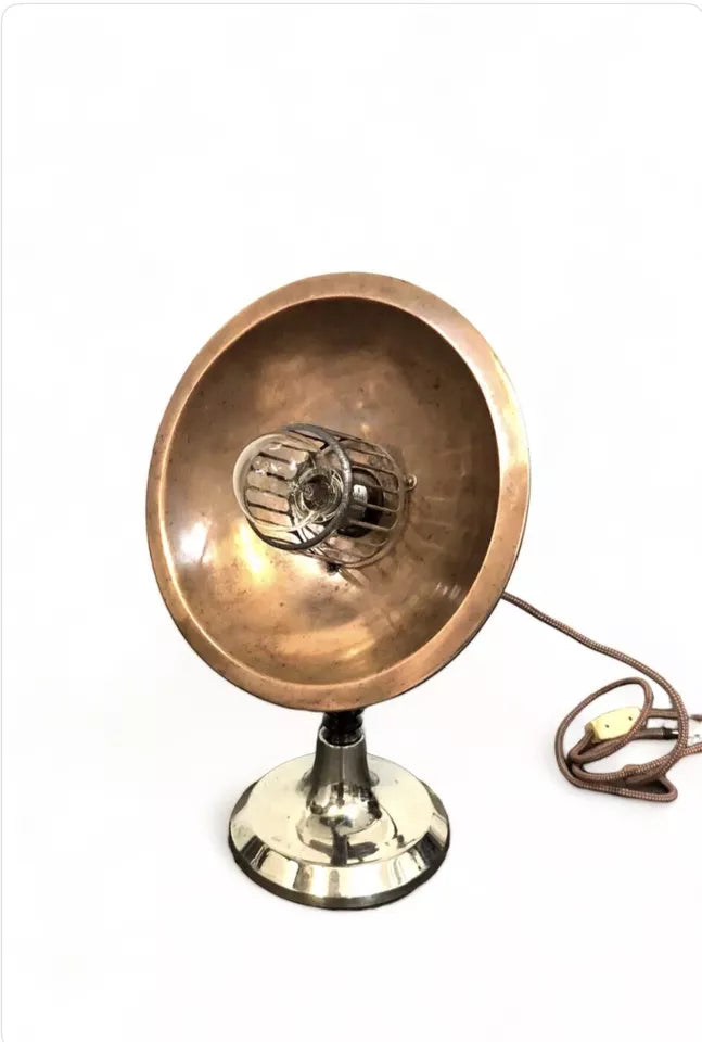 Antica Lampada Da Tavolo Stufa Radiante Vintage Epoca Metallo Rame Con Cavo