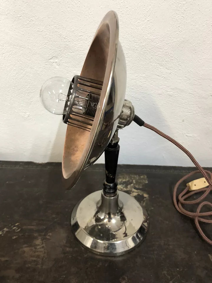 Antica Lampada Da Tavolo Stufa Radiante Vintage Epoca Metallo Rame Con Cavo