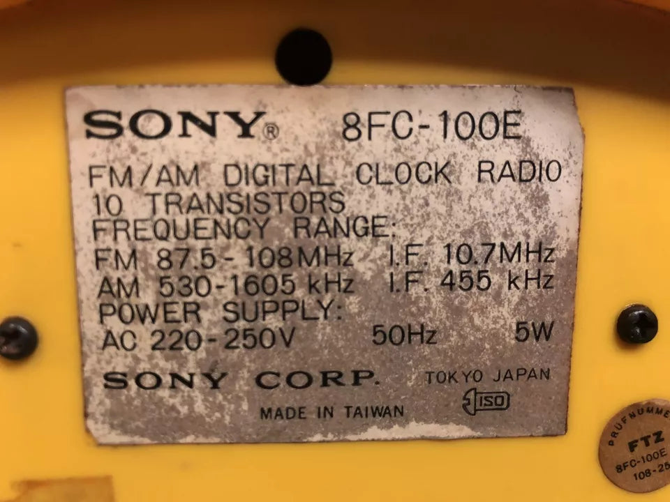 Radio Sveglia Orologio Sony Solid State Digimatic 8FC-100E Vintage Giallo