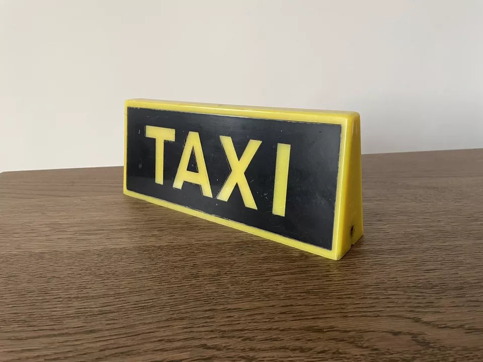 Insegna Taxi Vintage Epoca Anni 70 Giallo Nero Originale Italia Bifacciale