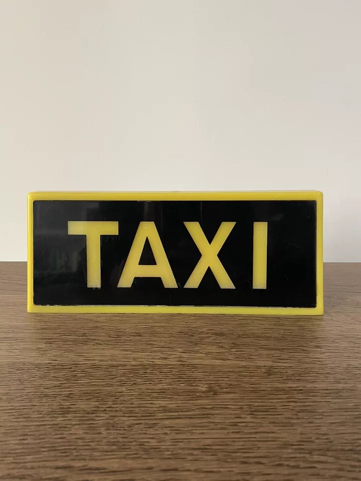 Insegna Taxi Vintage Epoca Anni 70 Giallo Nero Originale Italia Bifacciale