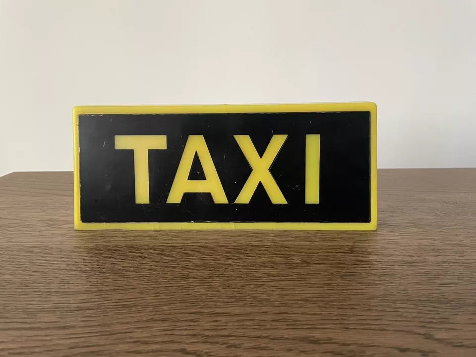 Insegna Taxi Vintage Epoca Anni 70 Giallo Nero Originale Italia Bifacciale