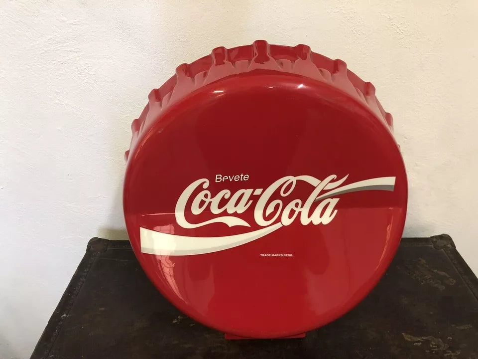 Insegna Coca Cola A Tappo Originale Rosso Con Base Appoggio Vintage Italiana