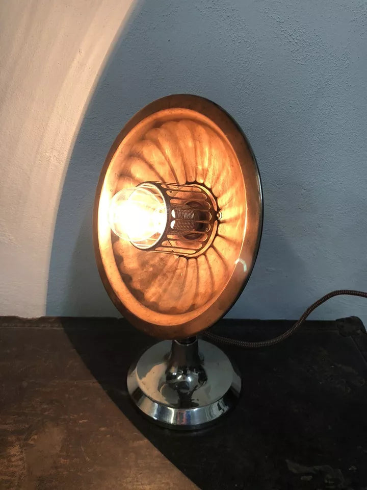 Antica Lampada Da Tavolo Stufa Radiante Vintage Epoca Metallo Rame Con Cavo
