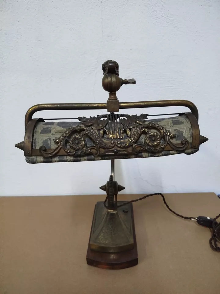 Antica Lampada Da Pianoforte Per Tavolo Vintage Epoca Inizi 900 In Ottone Rara