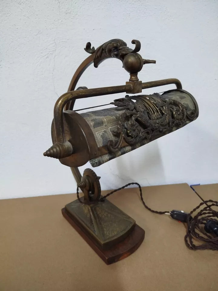 Antica Lampada Da Pianoforte Per Tavolo Vintage Epoca Inizi 900 In Ottone Rara