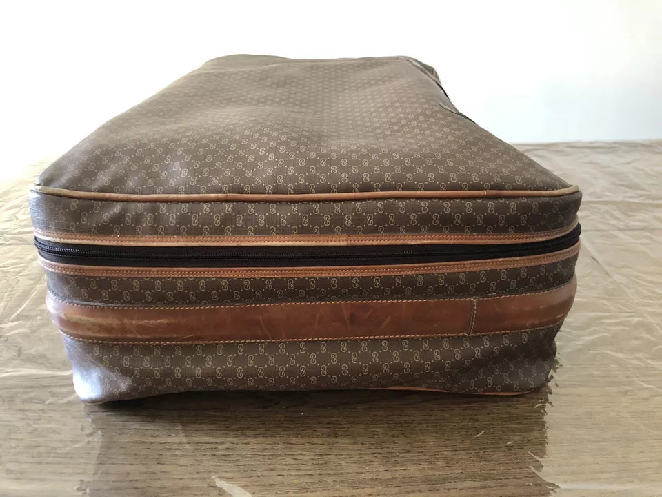 Valigia Viaggio Uomo Gucci Originale Vintage Anni 70 Tessuto e Pelle Colore Marrone Inserti in Cuoio